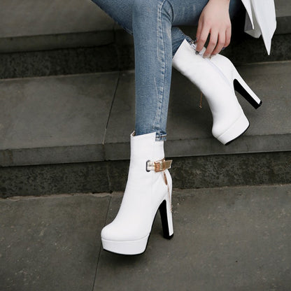 Women Metal Platform High Heel Short Boots