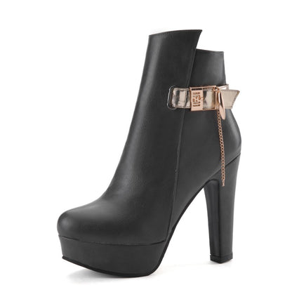 Women Metal Platform High Heel Short Boots