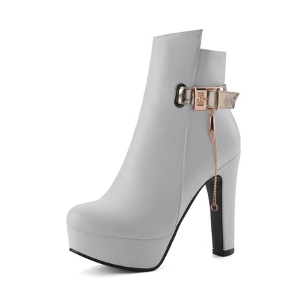 Women Metal Platform High Heel Short Boots