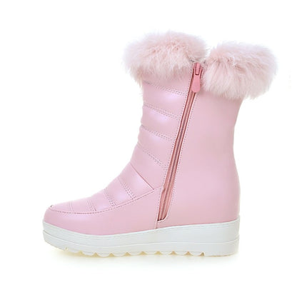 Women Rabbit Fur Platform Wedges Heels Snow Boots