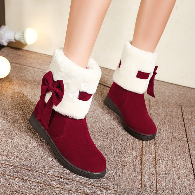 Women Winter Bowtie Short Snow Boots