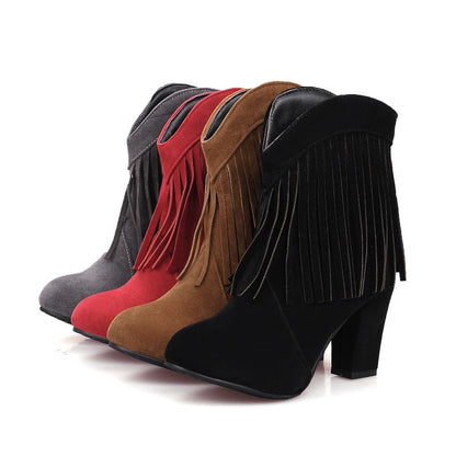 Women Tassel High Heels Short Boots