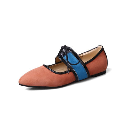 Women Pointed Toe Color Block Flats Shoes