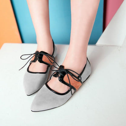 Women Pointed Toe Color Block Flats Shoes