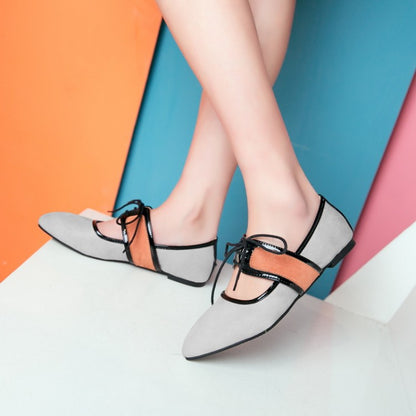 Women Pointed Toe Color Block Flats Shoes