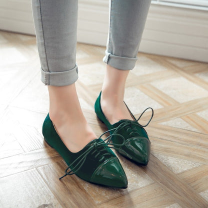 Women Lace Up Pointed Toe Flats Shoes