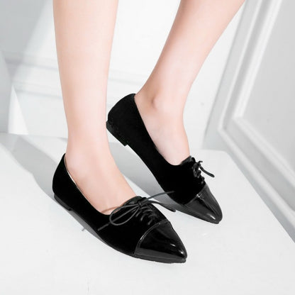 Women Lace Up Pointed Toe Flats Shoes