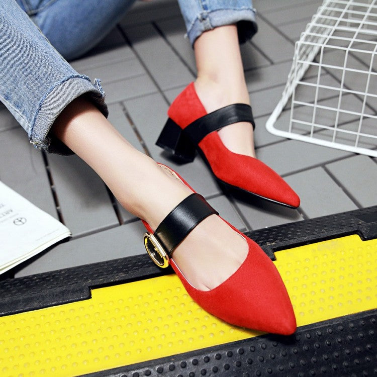 Women Pointed Toe Mary Jane Block Heels Pumps