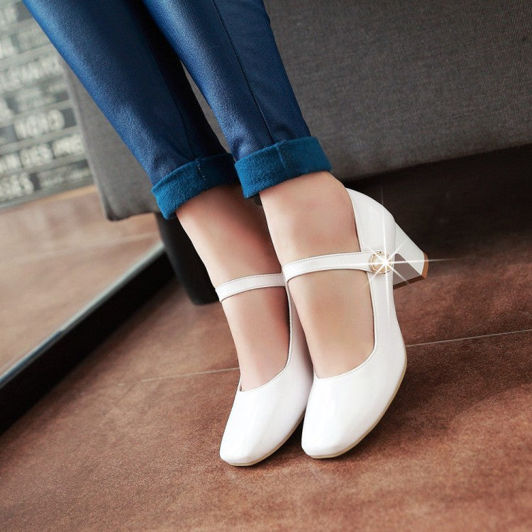 Women Mary Jane with Pearl Block Heels Pumps