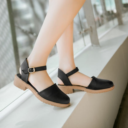 Women Round Toe Hollow Out Block Heel Sandals