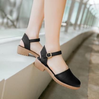 Women Round Toe Hollow Out Block Heel Sandals