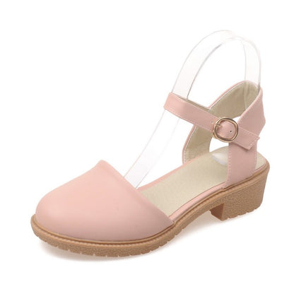 Women Round Toe Hollow Out Block Heel Sandals