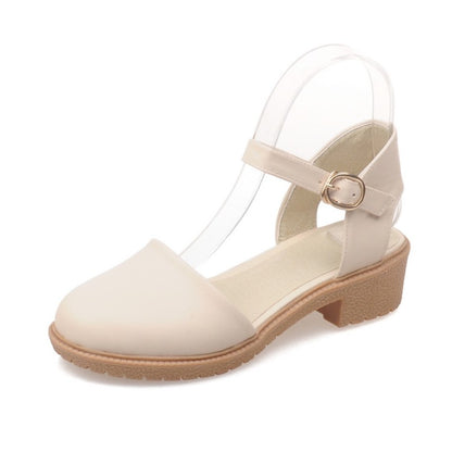 Women Round Toe Hollow Out Block Heel Sandals