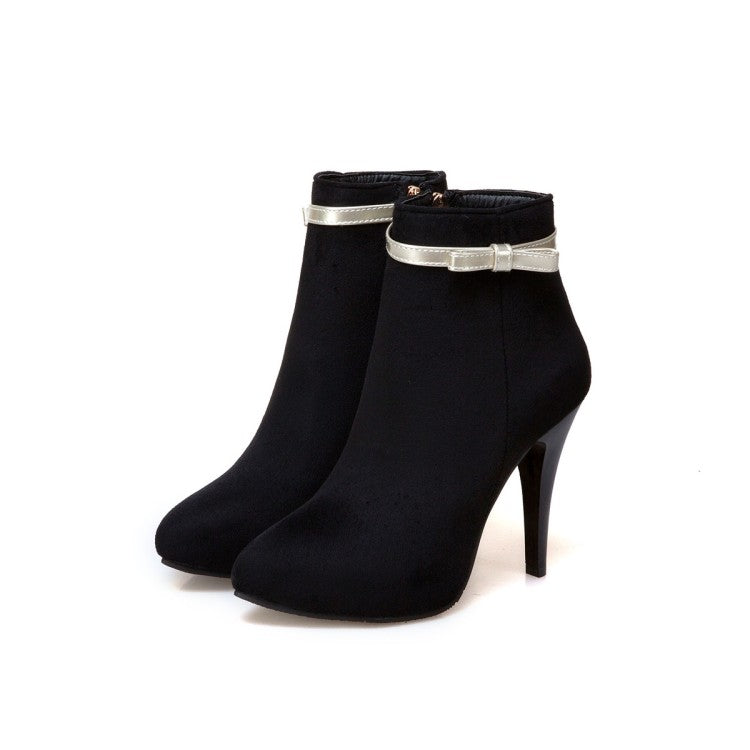 Women Knot Zipper Stiletto High Heel Ankle Boots