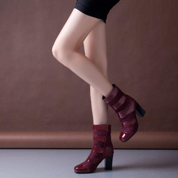 Women Patent Leather High Heels Short Boots