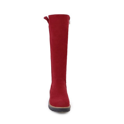 Women Suede Mid Heels Knee High Boots