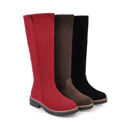 Women Suede Mid Heels Knee High Boots