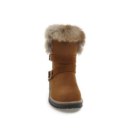 Women Buckle Belt Low Heel Short Snow Boots