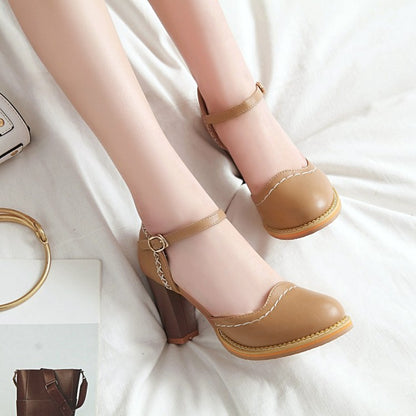 Women Round Toe Ankle Strap Chunky Heel Sandals