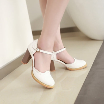 Women Round Toe Ankle Strap Chunky Heel Sandals