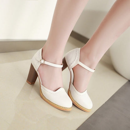 Women Round Toe Ankle Strap Chunky Heel Sandals