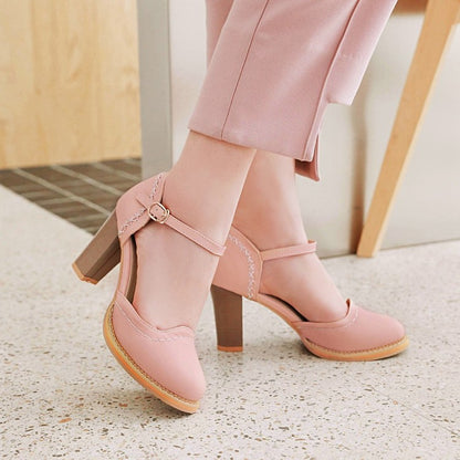 Women Round Toe Ankle Strap Chunky Heel Sandals