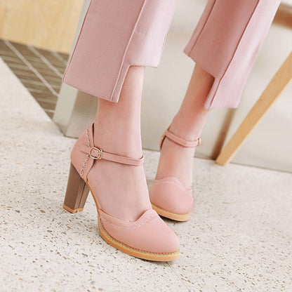 Women Round Toe Ankle Strap Chunky Heel Sandals