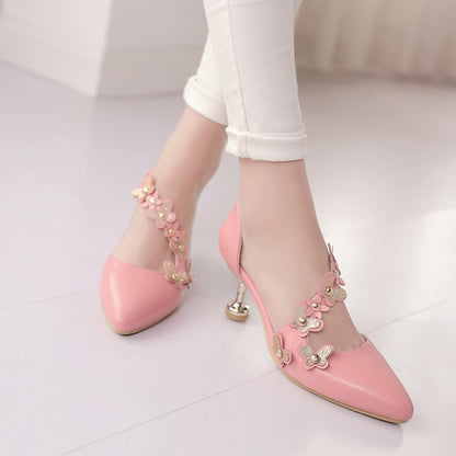 Women High Heels Flora Spool Heel Pointed Toe Hollow Out Ankle Strap Stiletto Sandals