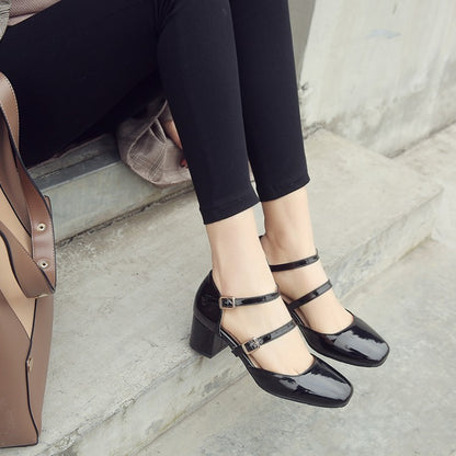 Women Square Toe Hollow Out Block Heel Sandals