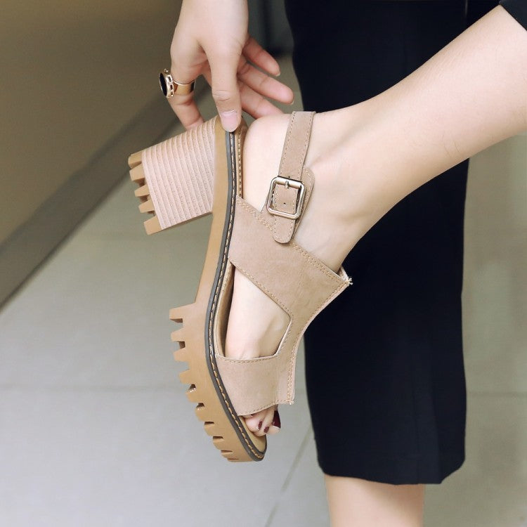 Women Wrap Strap Chunky Heel Platform Sandals