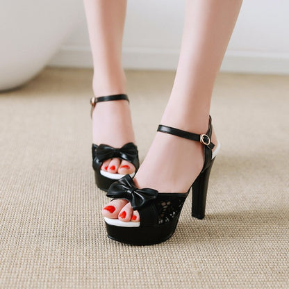 Women Lace Butterfly Knot High Heel Platform Sandals