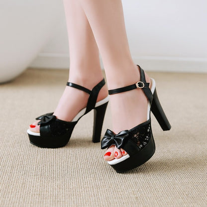 Women Lace Butterfly Knot High Heel Platform Sandals