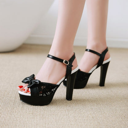 Women Lace Butterfly Knot High Heel Platform Sandals