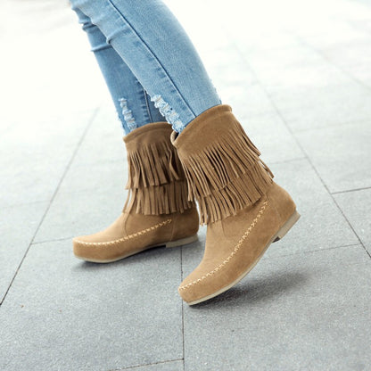 Women Tassel Low Heels Short Boots