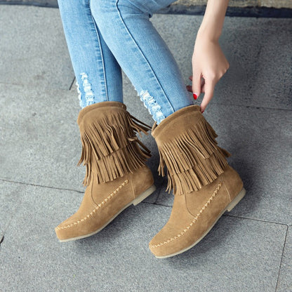 Women Tassel Low Heels Short Boots