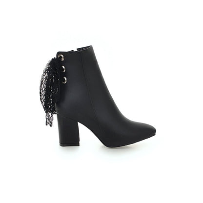 Women Square Toe Back Lace Side Zippers Block Heel Short Boots