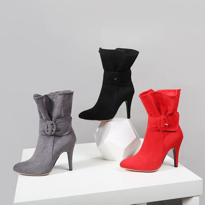 Women Buckle High Heels Short Boots