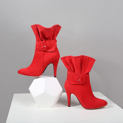 Women Buckle High Heels Short Boots