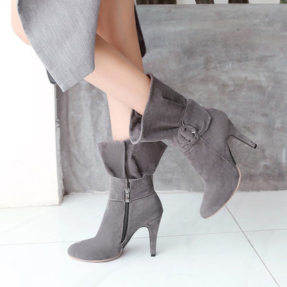 Women Buckle High Heels Short Boots