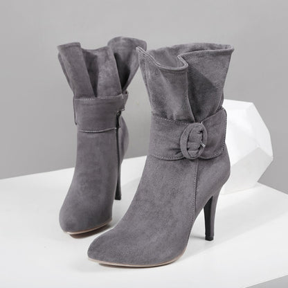 Women Buckle High Heels Short Boots