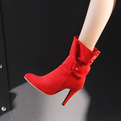 Women Buckle High Heels Short Boots