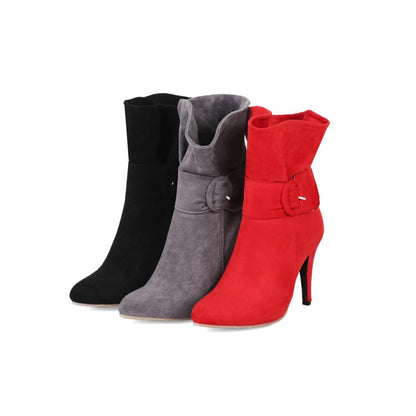 Women Buckle High Heels Short Boots