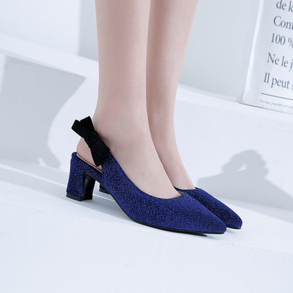 Women Pointed Toe Chunky Heel Slingbacks Sandals