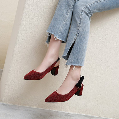 Women Pointed Toe Chunky Heel Slingbacks Sandals