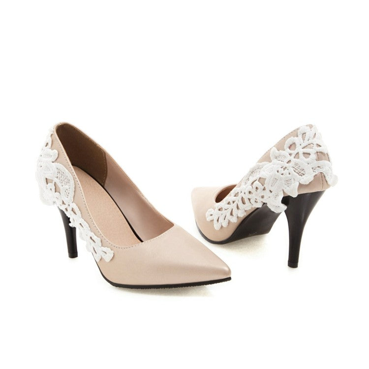 Pointed Toe Lace Women High Heels Stiletto Pumps