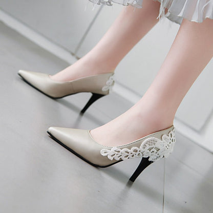 Pointed Toe Lace Women High Heels Stiletto Pumps