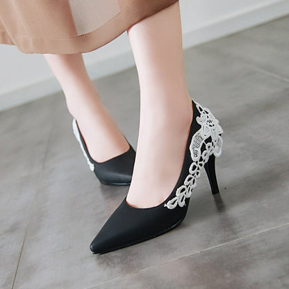 Pointed Toe Lace Women High Heels Stiletto Pumps