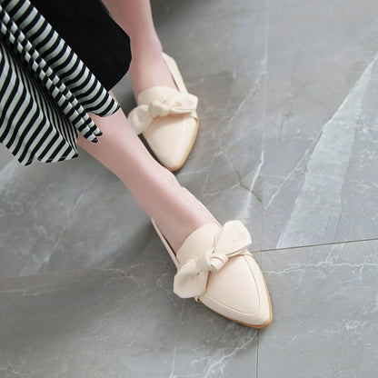 Women Pointed Toe Bowtie Flats Shoes