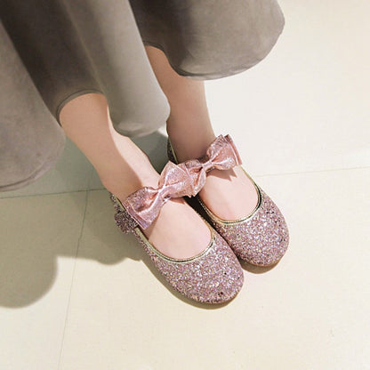 Women Sequined Bowtie Flats Mary Jane Shoes