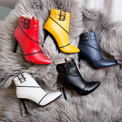 Women Color Block High Heel Stiletto Short Boots